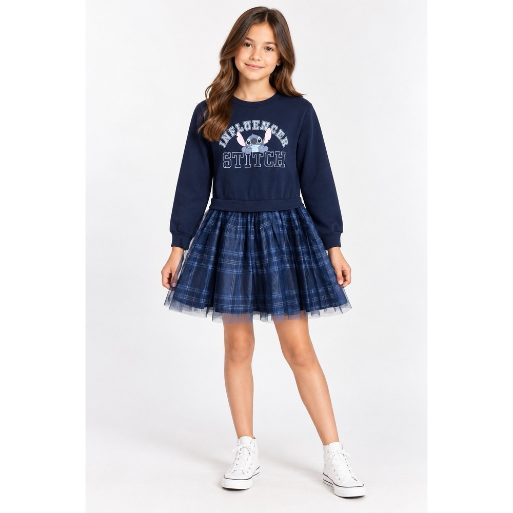 NEW! Disney Lilo & Stitch Sweatshirt Plaid Tutu Dress Fleece Cosplay Blue SZ 7/8